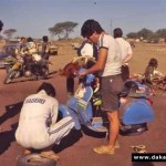 Mechanics work on the Vespas Mechanics work on the Vespas