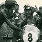 Mitsuo Ito crosses the line to win the 1963 50cc TT